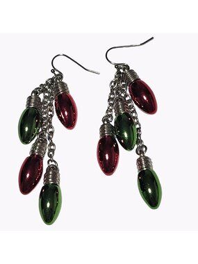 Festive Christmas Tree Light Earrings Dangle Red Green Holiday Fashion Jewelry